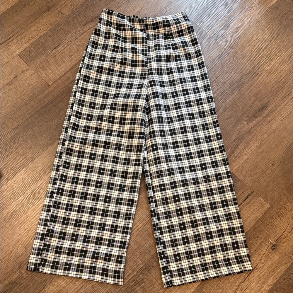 Stitch & Pine Black and Cream Plaid Wide Leg Pants